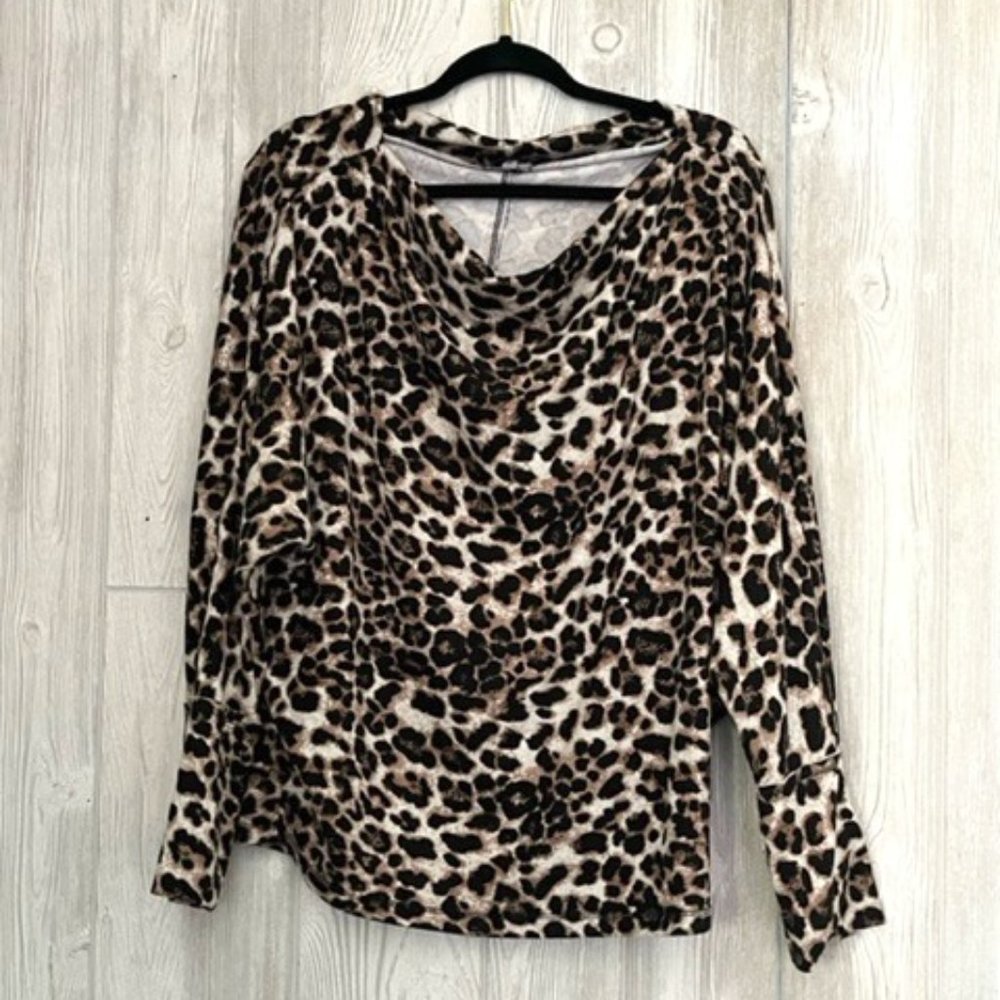 White Birch Leopard Print Wide Neck or Drop Shoulder Top XL